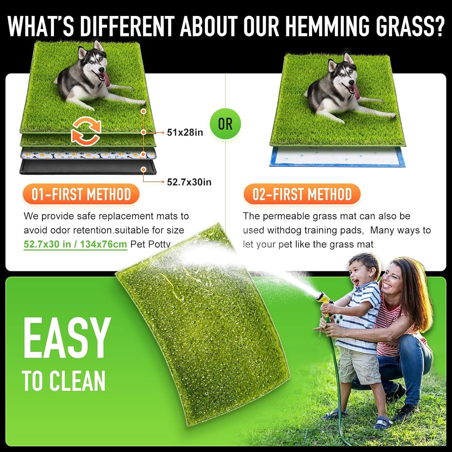 Dog Grass Pad with Tray Large, 41"x27", 2 Reusable Artificial Turf for Dogs Potty, Waterproof Non-Slip Washable Pee Pads, Quickly Absorbency Portable Dog Litter Box for Indoor/Outdoor Use