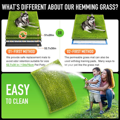 Dog Grass Pad with Tray Large, 41"x27", 2 Reusable Artificial Turf for Dogs Potty, Waterproof Non-Slip Washable Pee Pads, Quickly Absorbency Portable Dog Litter Box for Indoor/Outdoor Use