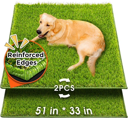 Dog Grass Pad with Tray Large, 41"x27", 2 Reusable Artificial Turf for Dogs Potty, Waterproof Non-Slip Washable Pee Pads, Quickly Absorbency Portable Dog Litter Box for Indoor/Outdoor Use