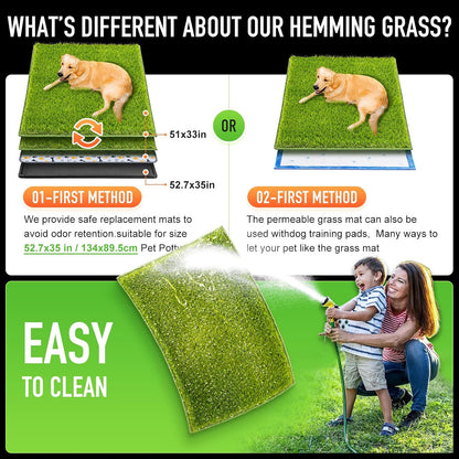 Dog Grass Pad with Tray Large, 41"x27", 2 Reusable Artificial Turf for Dogs Potty, Waterproof Non-Slip Washable Pee Pads, Quickly Absorbency Portable Dog Litter Box for Indoor/Outdoor Use
