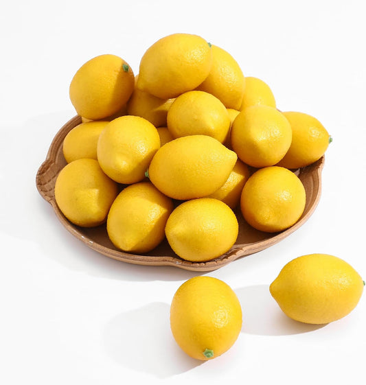 12PCS Artificial Lemons – Lifelike Fake Yellow Lemons for Kitchen Decor, Fruit Bowl, Lemonade Party, Photo Props & Summer Table Decorations – Realistic Faux Fruit for Home & Events