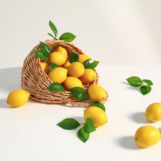 12PCS Artificial Lemons – Lifelike Fake Yellow Lemons for Kitchen Decor, Fruit Bowl, Lemonade Party, Photo Props & Summer Table Decorations – Realistic Faux Fruit for Home & Events