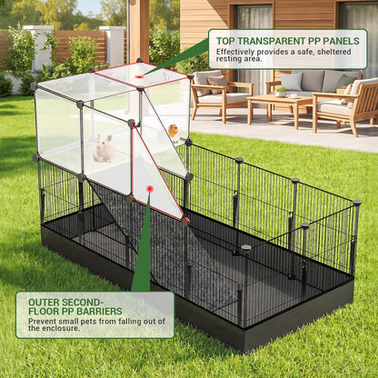 32 Panels Small Animal Playpen, 48" x 32" x 24" Transparent Playpen with Waterproof Mat,Plastic Enclosure,Puppy Play Pen for Chicken,Pet Fence for Guinea Pigs,Bunny,Ferrets,Hamsters,Hedgehogs Indoor