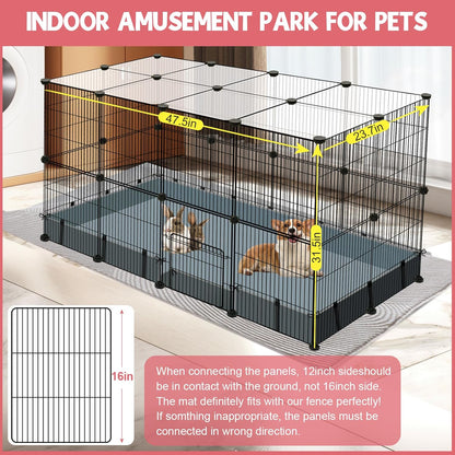 32 Panels Small Animal Playpen, 48" x 32" x 24" Transparent Playpen with Waterproof Mat,Plastic Enclosure,Puppy Play Pen for Chicken,Pet Fence for Guinea Pigs,Bunny,Ferrets,Hamsters,Hedgehogs Indoor