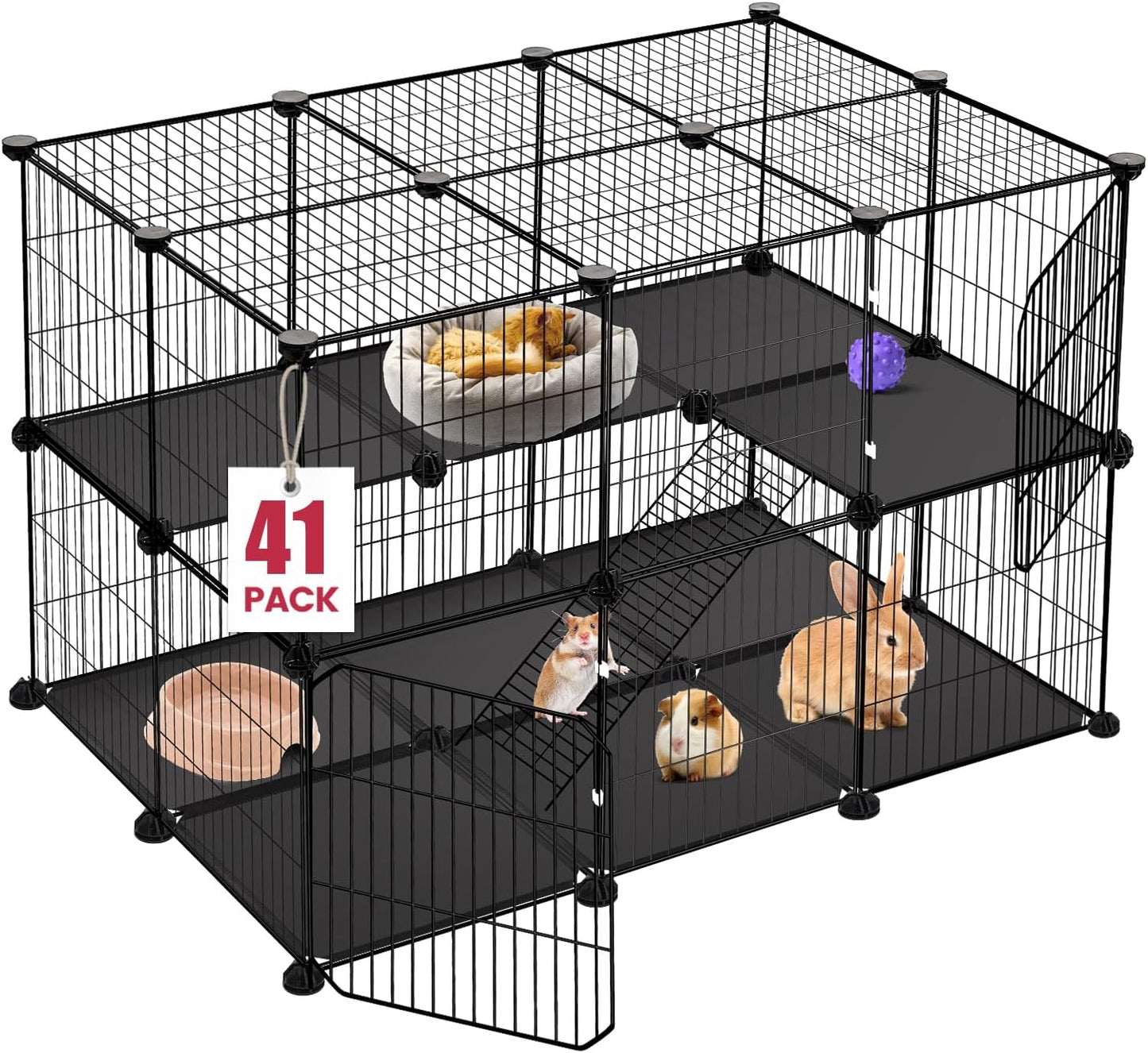 32 Panels Small Animal Playpen, 48" x 32" x 24" Transparent Playpen with Waterproof Mat,Plastic Enclosure,Puppy Play Pen for Chicken,Pet Fence for Guinea Pigs,Bunny,Ferrets,Hamsters,Hedgehogs Indoor