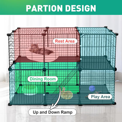 32 Panels Small Animal Playpen, 48" x 32" x 24" Transparent Playpen with Waterproof Mat,Plastic Enclosure,Puppy Play Pen for Chicken,Pet Fence for Guinea Pigs,Bunny,Ferrets,Hamsters,Hedgehogs Indoor