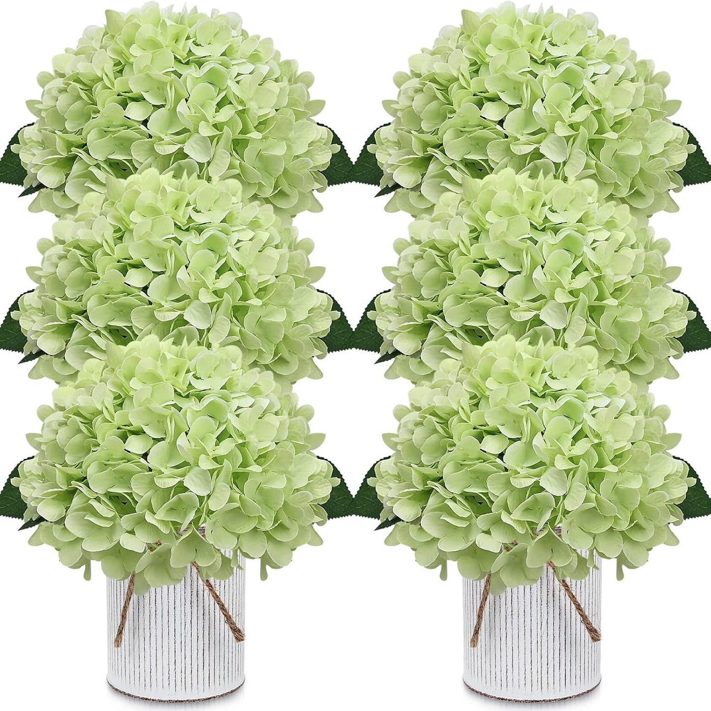 Set of 6 Faux Flower Table Centerpieces - Blue Artificial Hydrangeas Floral Arrangement with Rustic Metal Vase for Anniversary Wedding Tea Party Event Decorations