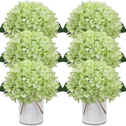 Set of 6 Faux Flower Table Centerpieces - Blue Artificial Hydrangeas Floral Arrangement with Rustic Metal Vase for Anniversary Wedding Tea Party Event Decorations