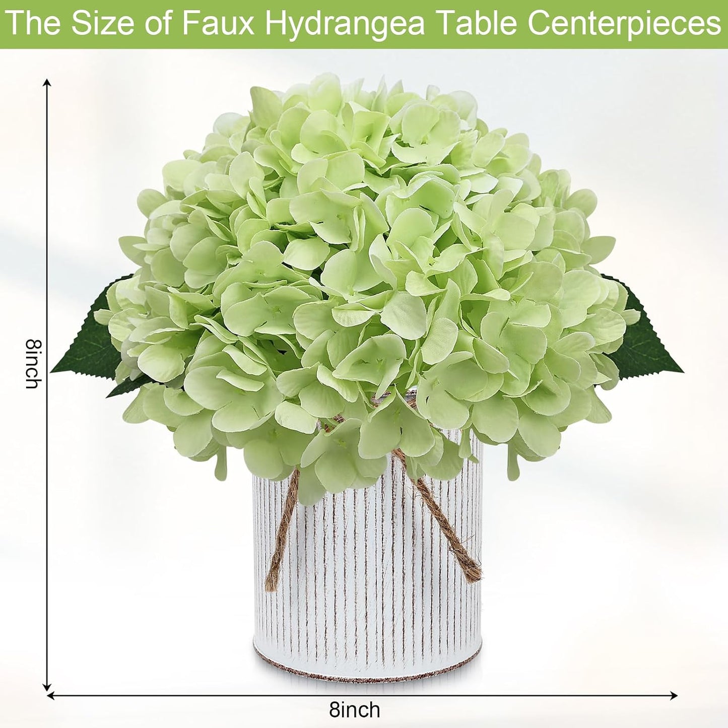 Set of 6 Faux Flower Table Centerpieces - Blue Artificial Hydrangeas Floral Arrangement with Rustic Metal Vase for Anniversary Wedding Tea Party Event Decorations