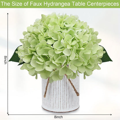 Set of 6 Faux Flower Table Centerpieces - Blue Artificial Hydrangeas Floral Arrangement with Rustic Metal Vase for Anniversary Wedding Tea Party Event Decorations