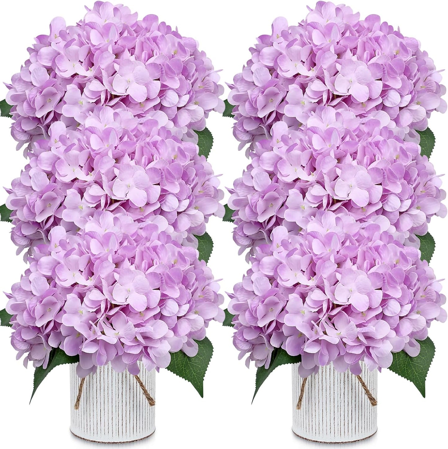 Set of 6 Faux Flower Table Centerpieces - Blue Artificial Hydrangeas Floral Arrangement with Rustic Metal Vase for Anniversary Wedding Tea Party Event Decorations