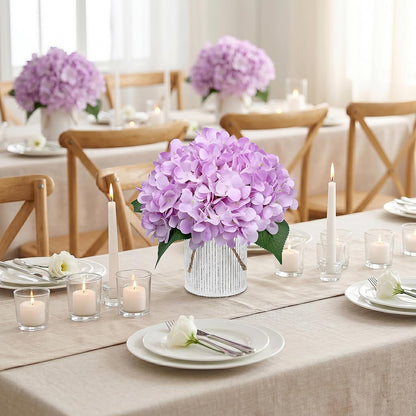 Set of 6 Faux Flower Table Centerpieces - Blue Artificial Hydrangeas Floral Arrangement with Rustic Metal Vase for Anniversary Wedding Tea Party Event Decorations