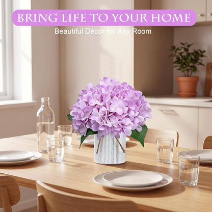 Set of 6 Faux Flower Table Centerpieces - Blue Artificial Hydrangeas Floral Arrangement with Rustic Metal Vase for Anniversary Wedding Tea Party Event Decorations