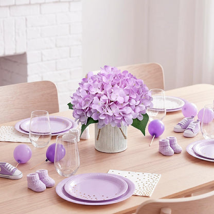 Set of 6 Faux Flower Table Centerpieces - Blue Artificial Hydrangeas Floral Arrangement with Rustic Metal Vase for Anniversary Wedding Tea Party Event Decorations