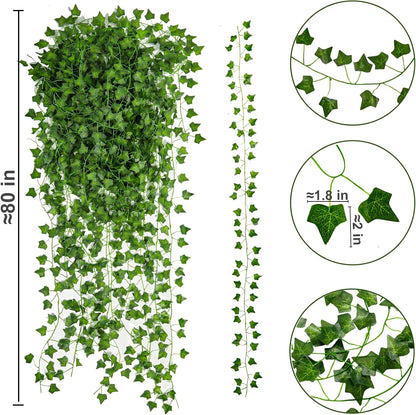 Jinwu 24 Pack 160.8 Ft Artificial Ivy Garland, Fake Vines Leaves Hanging Vine Plants Green Leaves for Bedroom Home Garden Trellis Fence Balcony Wedding Party Event Decorative, Thanksgiving Decoration