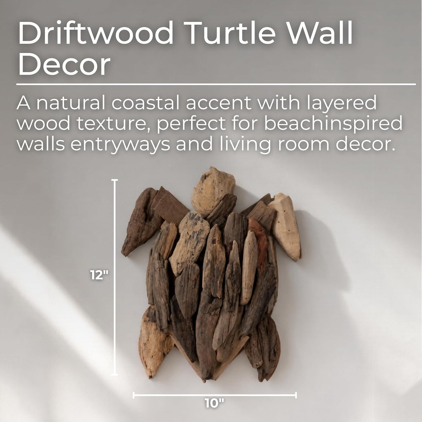 Wooden Driftwood Turtle Sculpture – Relaxed Coastal Room Decor Accent, Living Room or Patio Wall Display, Organic Texture and Artful Home Decor Silhouette – 16"x 22"x 3", Brown