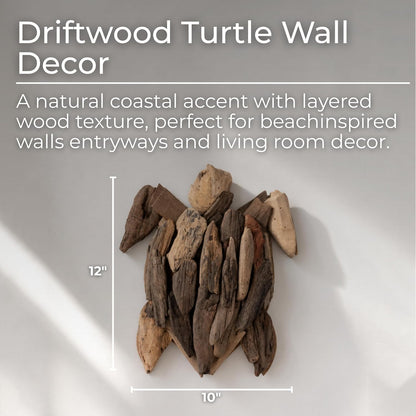 Wooden Driftwood Turtle Sculpture – Relaxed Coastal Room Decor Accent, Living Room or Patio Wall Display, Organic Texture and Artful Home Decor Silhouette – 16"x 22"x 3", Brown