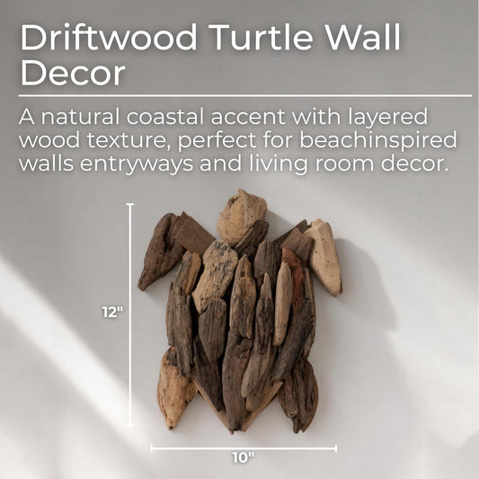 Wooden Driftwood Turtle Sculpture – Relaxed Coastal Room Decor Accent, Living Room or Patio Wall Display, Organic Texture and Artful Home Decor Silhouette – 16"x 22"x 3", Brown