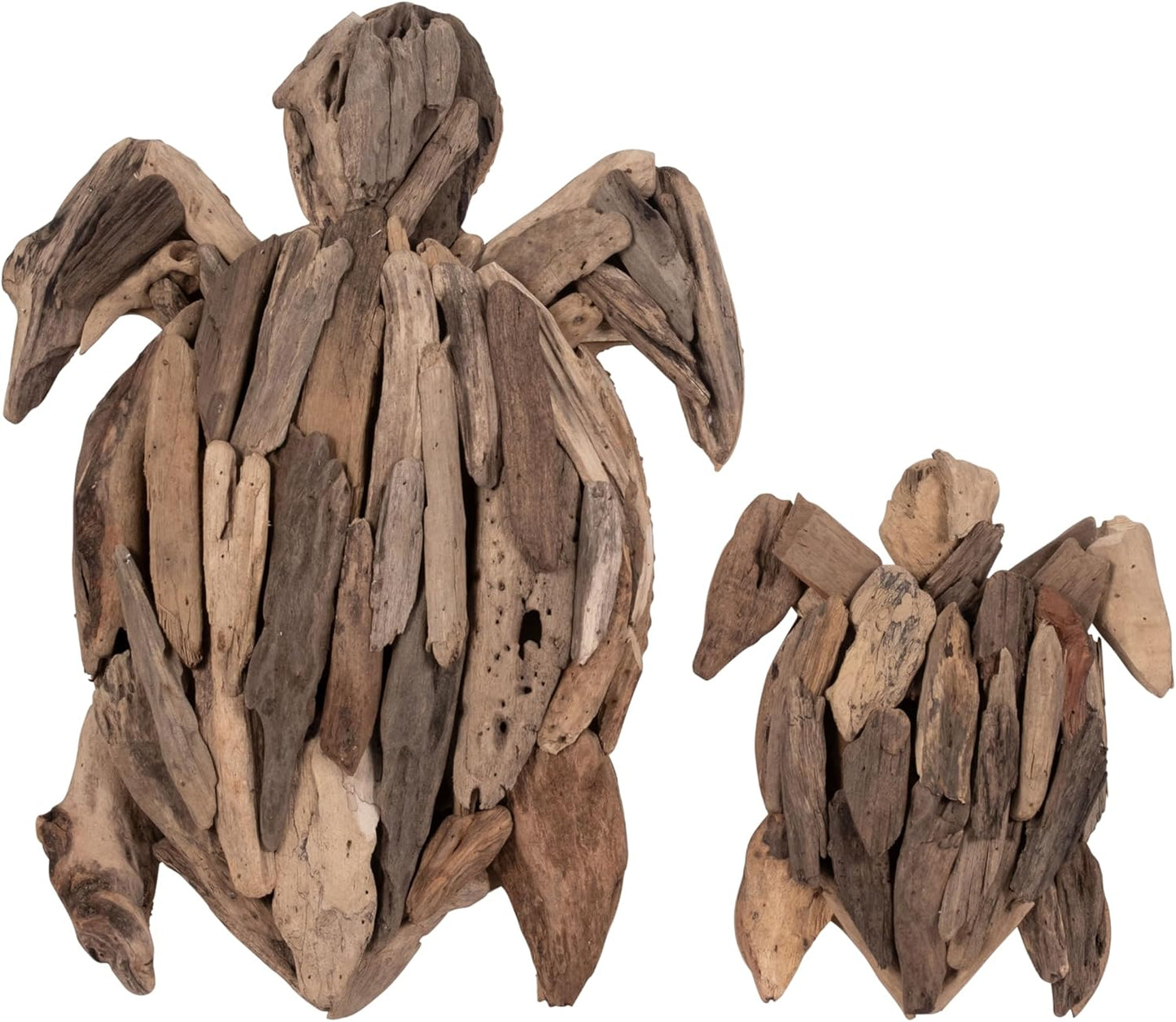 Wooden Driftwood Turtle Sculpture – Relaxed Coastal Room Decor Accent, Living Room or Patio Wall Display, Organic Texture and Artful Home Decor Silhouette – 16"x 22"x 3", Brown