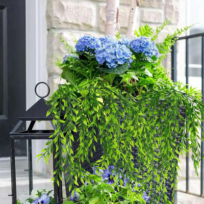 ‌8 Pack Fake Hanging Plants Weeping Willlow Vines UV Resistant Artificial Ivy Greenery Stems for Indoor Outdoor Home Porch Garden Decor