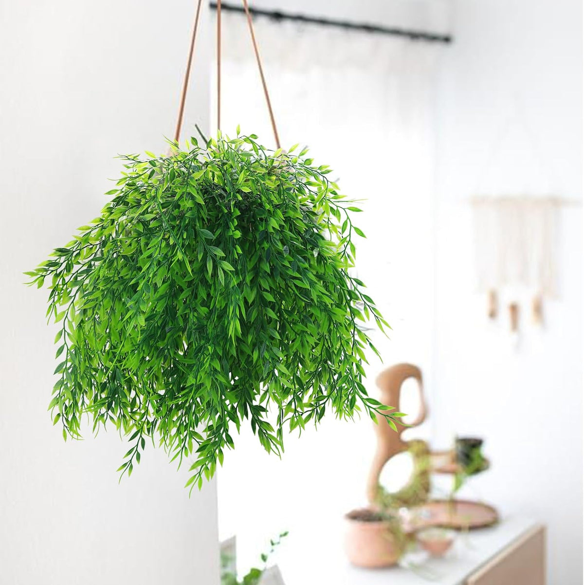 ‌8 Pack Fake Hanging Plants Weeping Willlow Vines UV Resistant Artificial Ivy Greenery Stems for Indoor Outdoor Home Porch Garden Decor