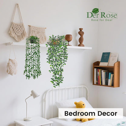 2Pcs Fake Hanging Plants Artificial in White Pots for Office Decor | Artificial hanging plants in two distinct styles add layered texture to bathroom shelf, bookshelf and balcony decor displays