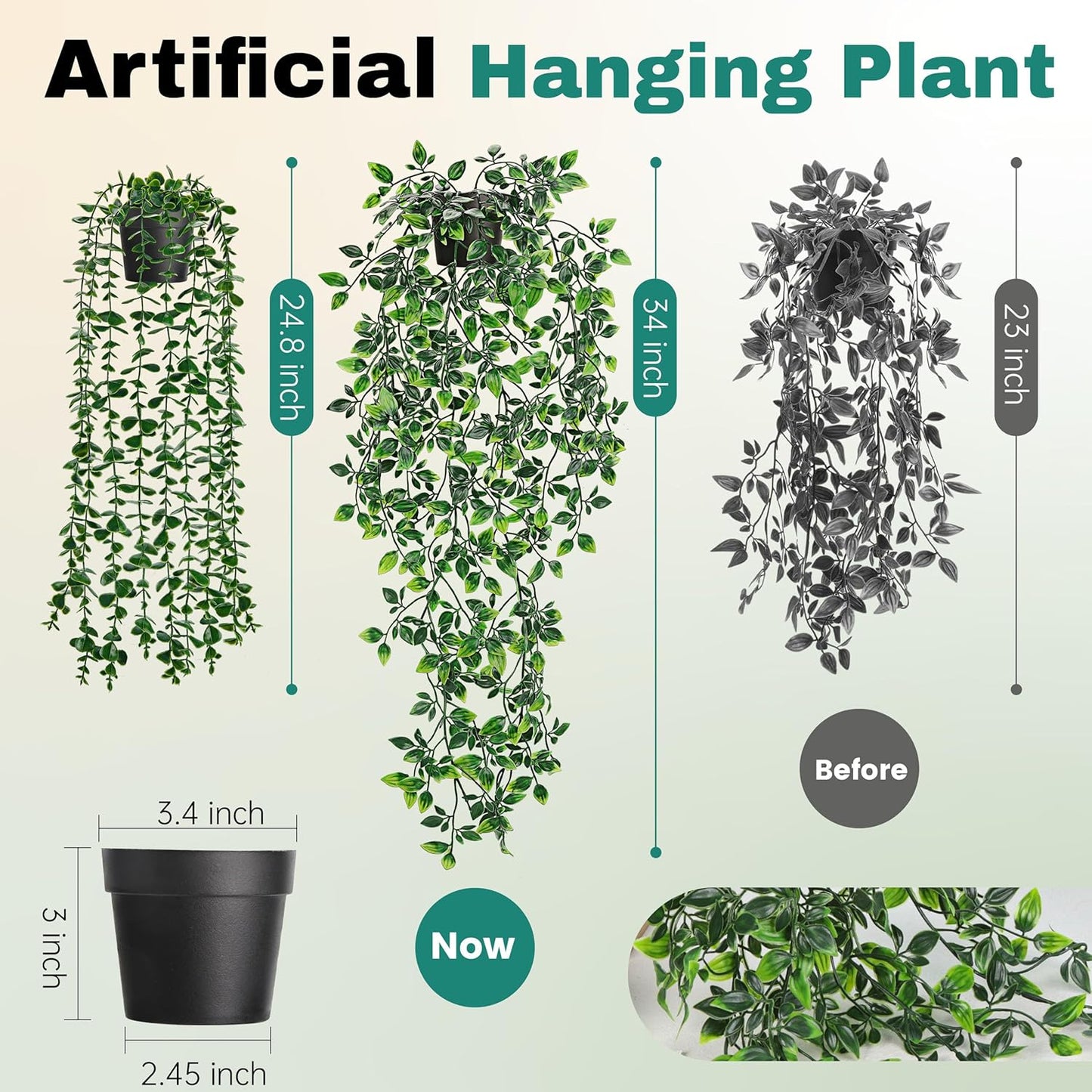 2Pcs Fake Hanging Plants Artificial in White Pots for Office Decor | Artificial hanging plants in two distinct styles add layered texture to bathroom shelf, bookshelf and balcony decor displays
