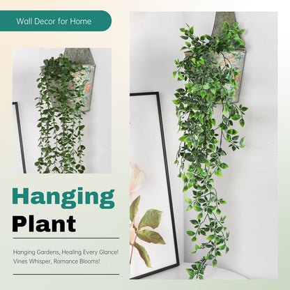 2Pcs Fake Hanging Plants Artificial in White Pots for Office Decor | Artificial hanging plants in two distinct styles add layered texture to bathroom shelf, bookshelf and balcony decor displays