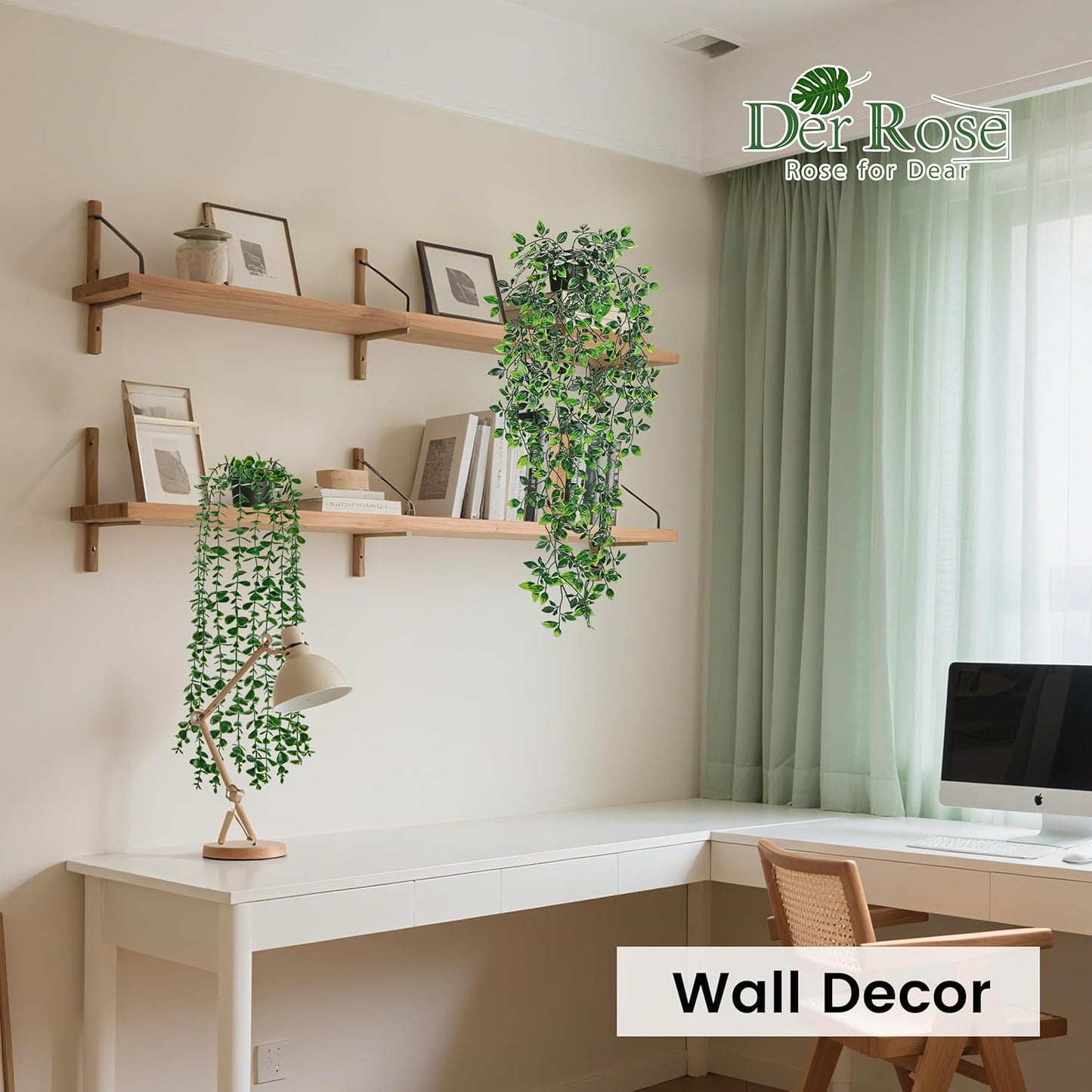 2Pcs Fake Hanging Plants Artificial in White Pots for Office Decor | Artificial hanging plants in two distinct styles add layered texture to bathroom shelf, bookshelf and balcony decor displays