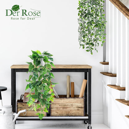 2Pcs Fake Hanging Plants Artificial in White Pots for Office Decor | Artificial hanging plants in two distinct styles add layered texture to bathroom shelf, bookshelf and balcony decor displays