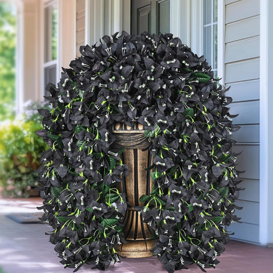 2 Pcs Artificial Flowers Fake Hanging Plants for Outdoors Decor | Purple Realistic UV Resistant Silk Bougainvillea Faux Flowers for Porch, Patio, Window Box, Balcony Basket, Pot Decoration