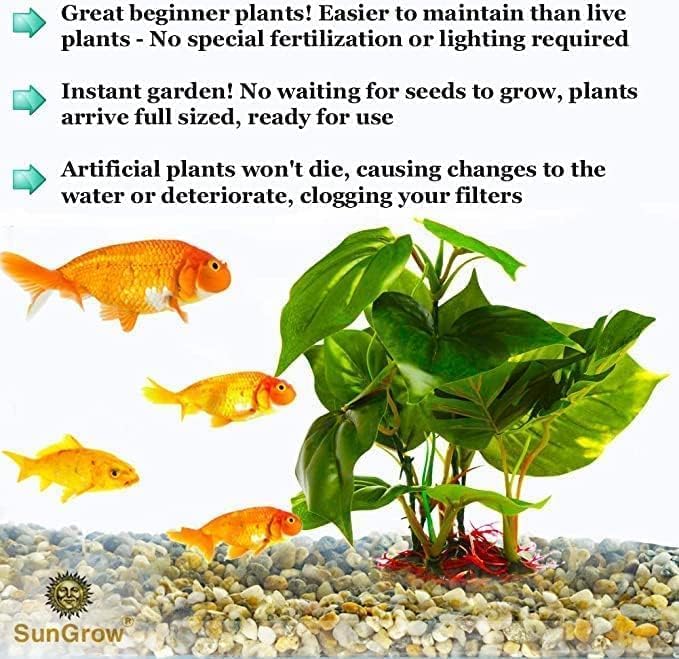 Plastic Leaf Plant, Heavy-Duty Ceramic Base, Hiding Spot for Fish, Betta, Angelfish, Gold Fish, Frog, Python, Reptiles, Amphibians (10 Inches, 1 Count)