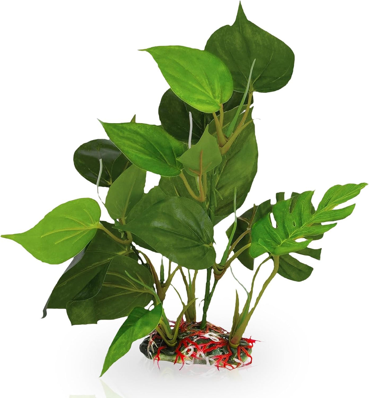 Plastic Leaf Plant, Heavy-Duty Ceramic Base, Hiding Spot for Fish, Betta, Angelfish, Gold Fish, Frog, Python, Reptiles, Amphibians (10 Inches, 1 Count)