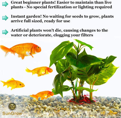 Plastic Leaf Plant, Heavy-Duty Ceramic Base, Hiding Spot for Fish, Betta, Angelfish, Gold Fish, Frog, Python, Reptiles, Amphibians (10 Inches, 1 Count)