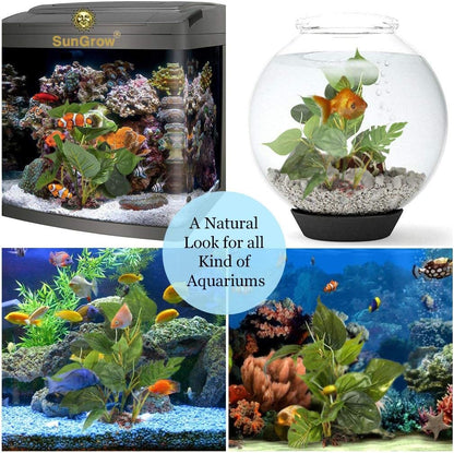 Plastic Leaf Plant, Heavy-Duty Ceramic Base, Hiding Spot for Fish, Betta, Angelfish, Gold Fish, Frog, Python, Reptiles, Amphibians (10 Inches, 1 Count)