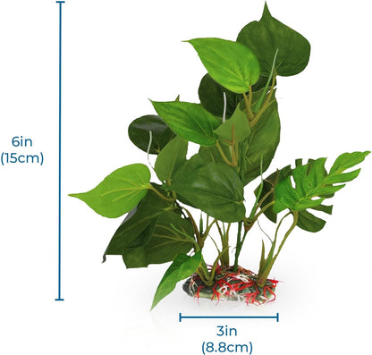 Plastic Leaf Plant, Heavy-Duty Ceramic Base, Hiding Spot for Fish, Betta, Angelfish, Gold Fish, Frog, Python, Reptiles, Amphibians (10 Inches, 1 Count)