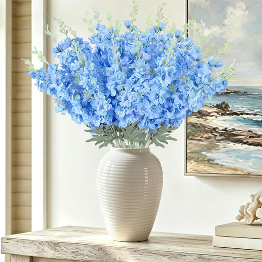 24Pcs White Delphinium Artificial Flowers Bulk 33.5" Long Stem Silk Delphinium for Tall Vase Look Real Wedding Event Larkspur Flowers for Table Centerpieces Home Garden Outdoor Decor