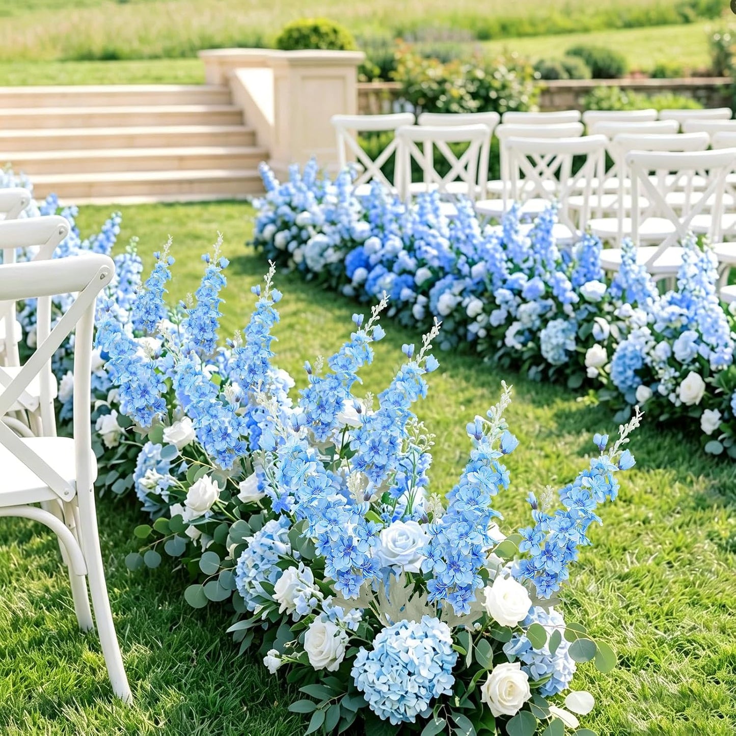 24Pcs White Delphinium Artificial Flowers Bulk 33.5" Long Stem Silk Delphinium for Tall Vase Look Real Wedding Event Larkspur Flowers for Table Centerpieces Home Garden Outdoor Decor
