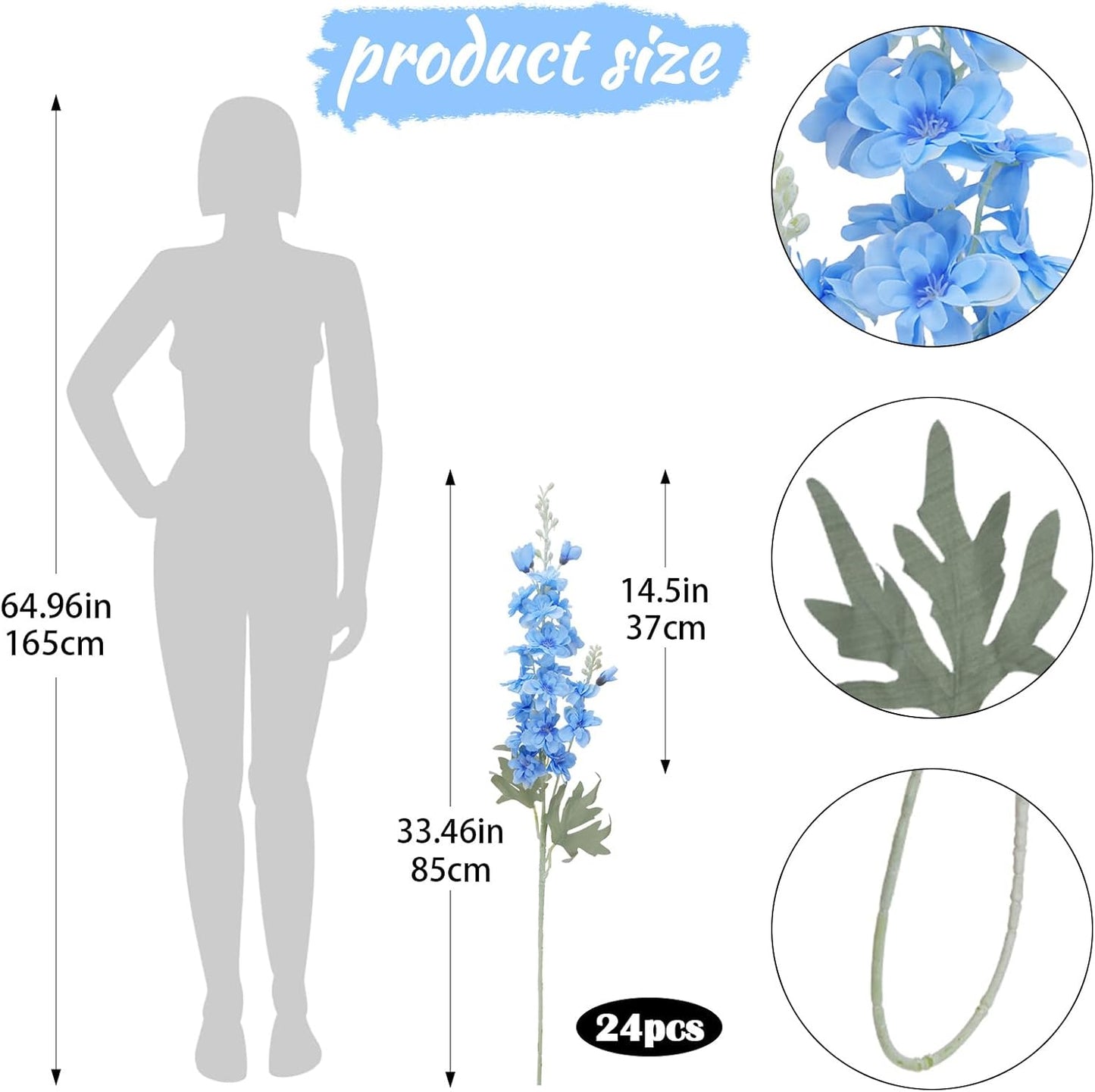 24Pcs White Delphinium Artificial Flowers Bulk 33.5" Long Stem Silk Delphinium for Tall Vase Look Real Wedding Event Larkspur Flowers for Table Centerpieces Home Garden Outdoor Decor