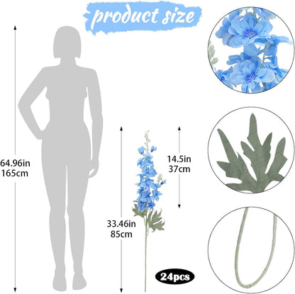 24Pcs White Delphinium Artificial Flowers Bulk 33.5" Long Stem Silk Delphinium for Tall Vase Look Real Wedding Event Larkspur Flowers for Table Centerpieces Home Garden Outdoor Decor