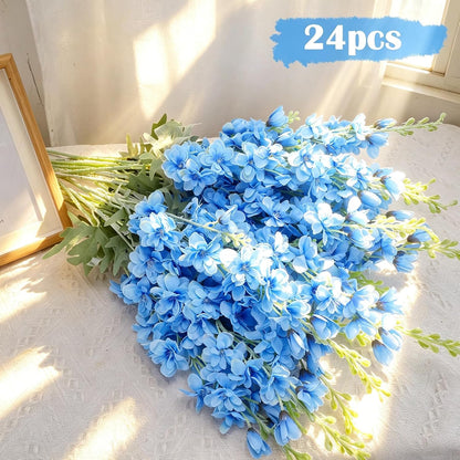 24Pcs White Delphinium Artificial Flowers Bulk 33.5" Long Stem Silk Delphinium for Tall Vase Look Real Wedding Event Larkspur Flowers for Table Centerpieces Home Garden Outdoor Decor