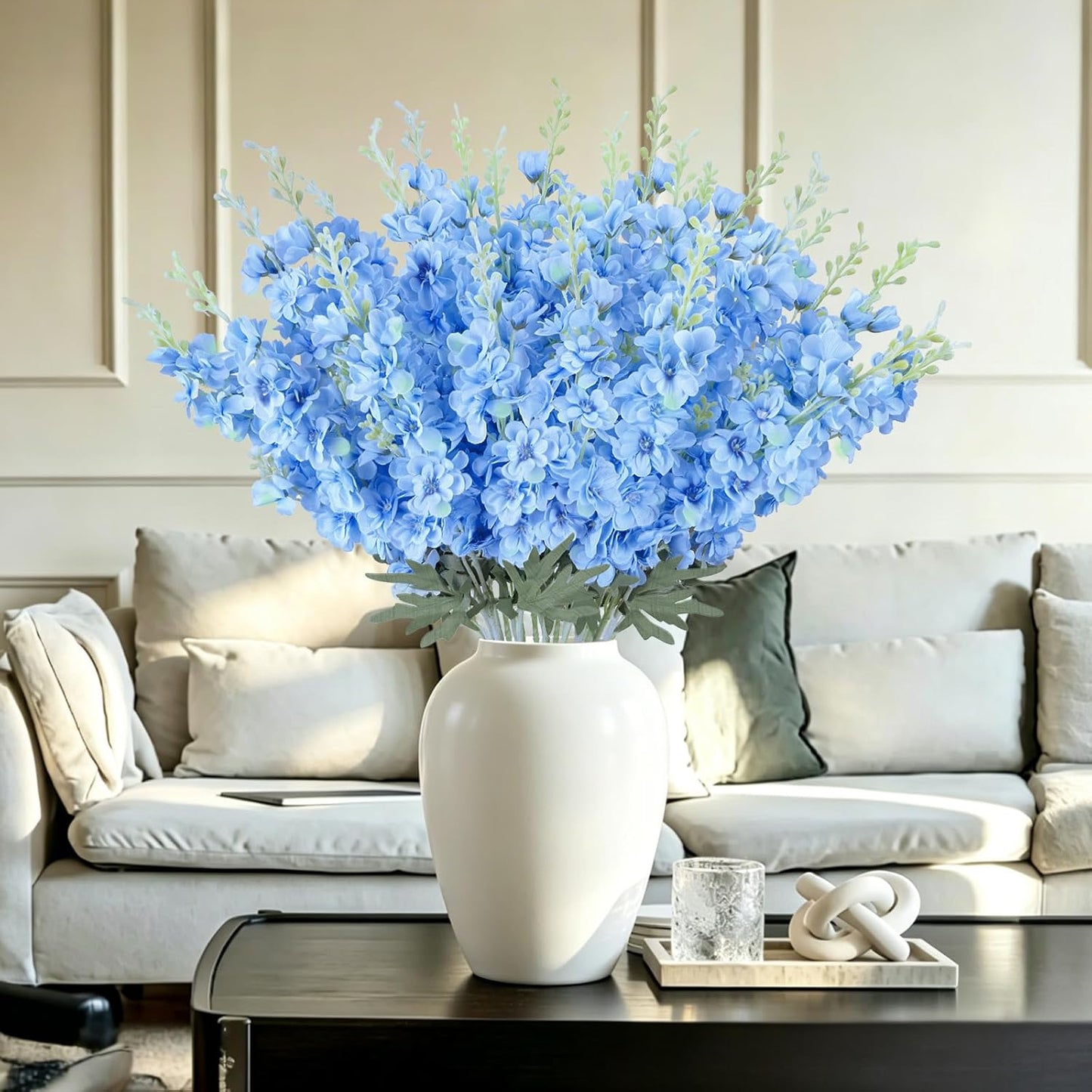 24Pcs White Delphinium Artificial Flowers Bulk 33.5" Long Stem Silk Delphinium for Tall Vase Look Real Wedding Event Larkspur Flowers for Table Centerpieces Home Garden Outdoor Decor