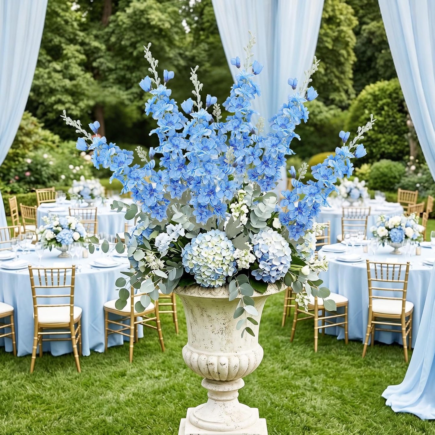 24Pcs White Delphinium Artificial Flowers Bulk 33.5" Long Stem Silk Delphinium for Tall Vase Look Real Wedding Event Larkspur Flowers for Table Centerpieces Home Garden Outdoor Decor