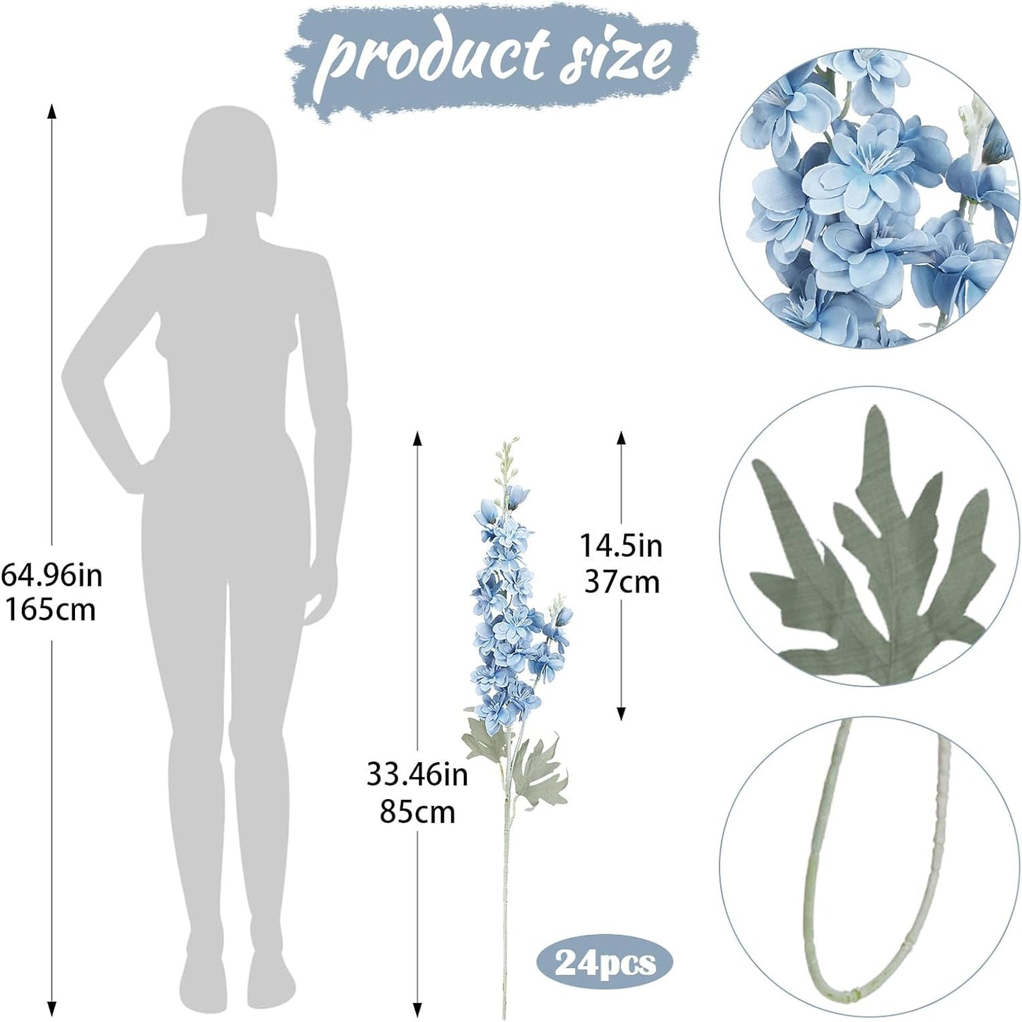 24Pcs White Delphinium Artificial Flowers Bulk 33.5" Long Stem Silk Delphinium for Tall Vase Look Real Wedding Event Larkspur Flowers for Table Centerpieces Home Garden Outdoor Decor