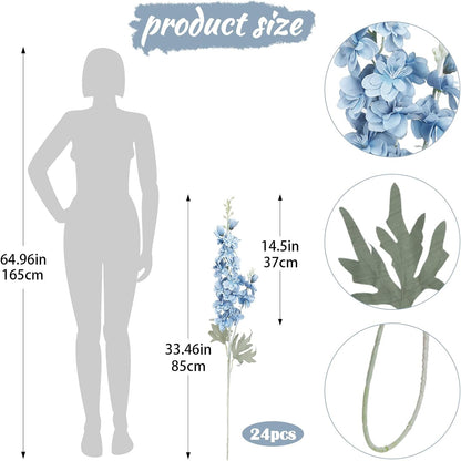 24Pcs White Delphinium Artificial Flowers Bulk 33.5" Long Stem Silk Delphinium for Tall Vase Look Real Wedding Event Larkspur Flowers for Table Centerpieces Home Garden Outdoor Decor