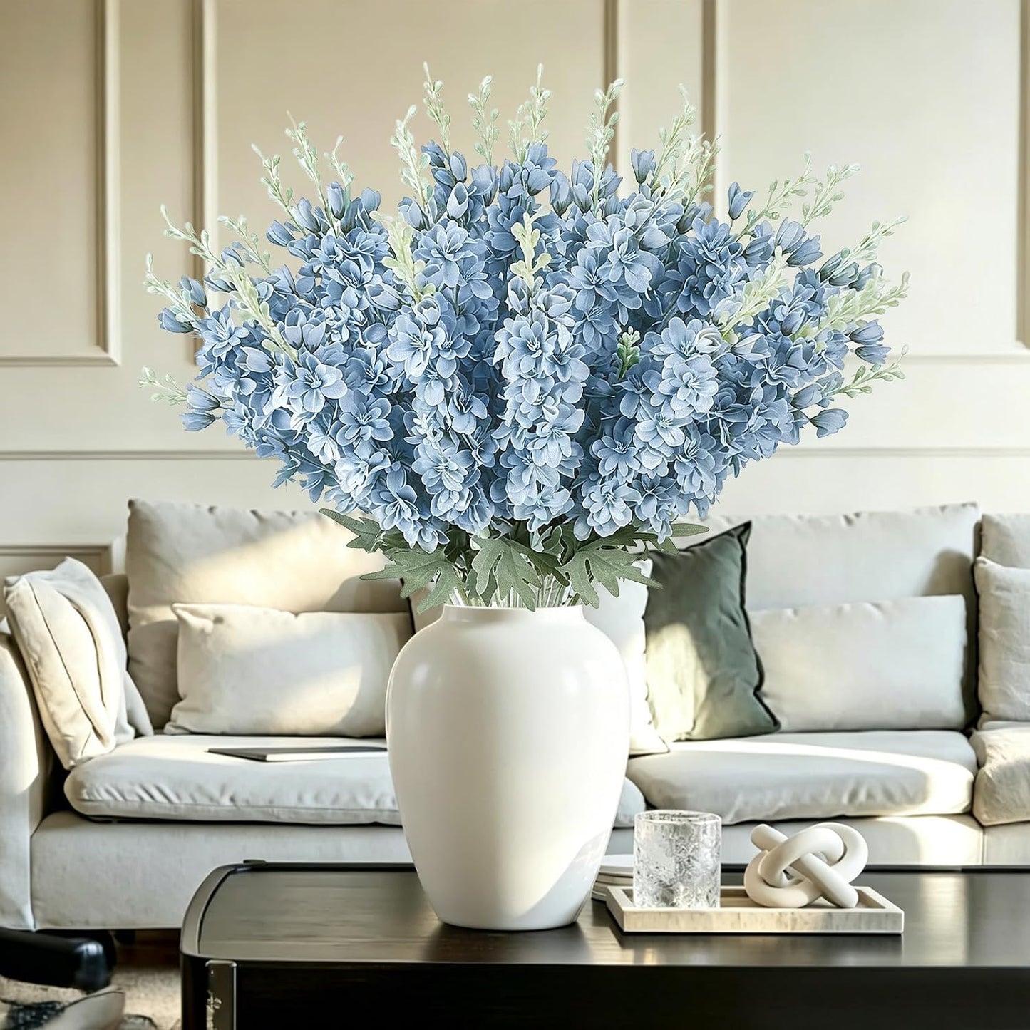 24Pcs White Delphinium Artificial Flowers Bulk 33.5" Long Stem Silk Delphinium for Tall Vase Look Real Wedding Event Larkspur Flowers for Table Centerpieces Home Garden Outdoor Decor