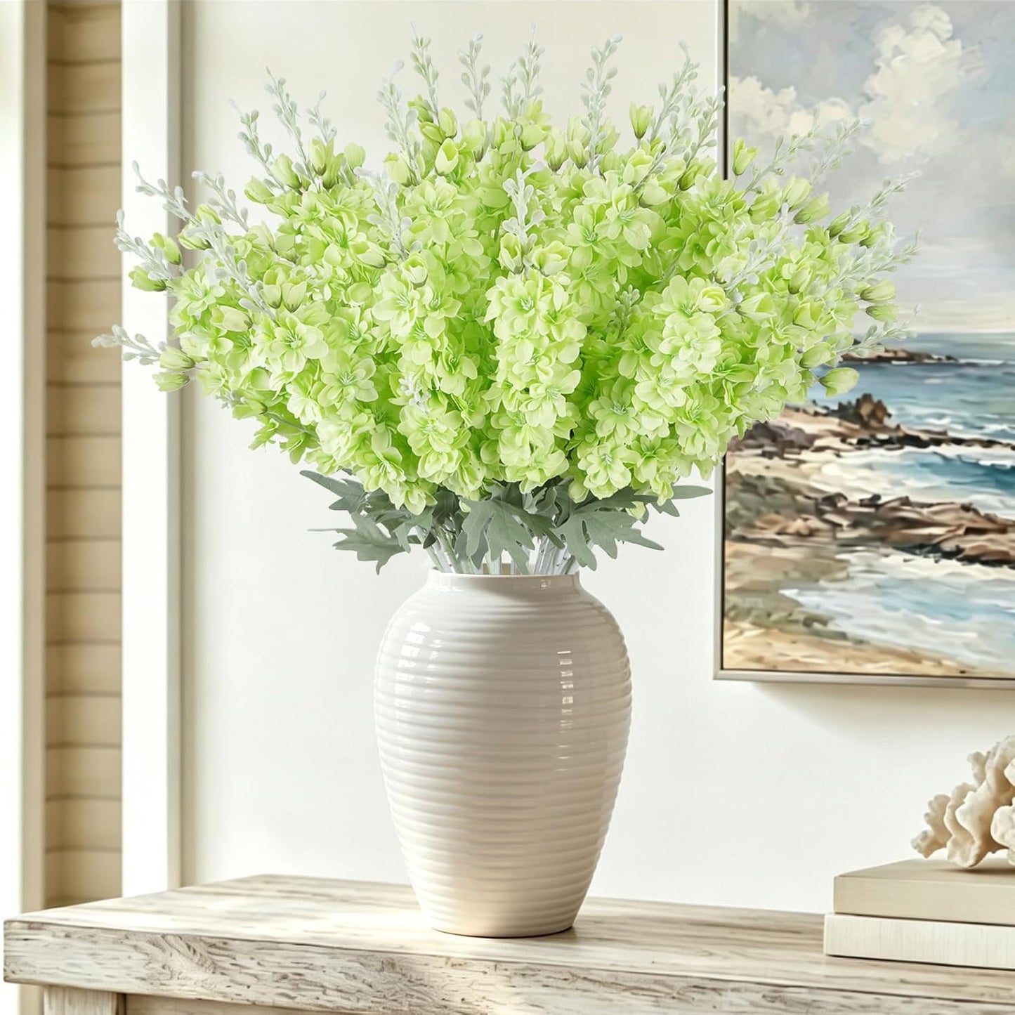 24Pcs White Delphinium Artificial Flowers Bulk 33.5" Long Stem Silk Delphinium for Tall Vase Look Real Wedding Event Larkspur Flowers for Table Centerpieces Home Garden Outdoor Decor