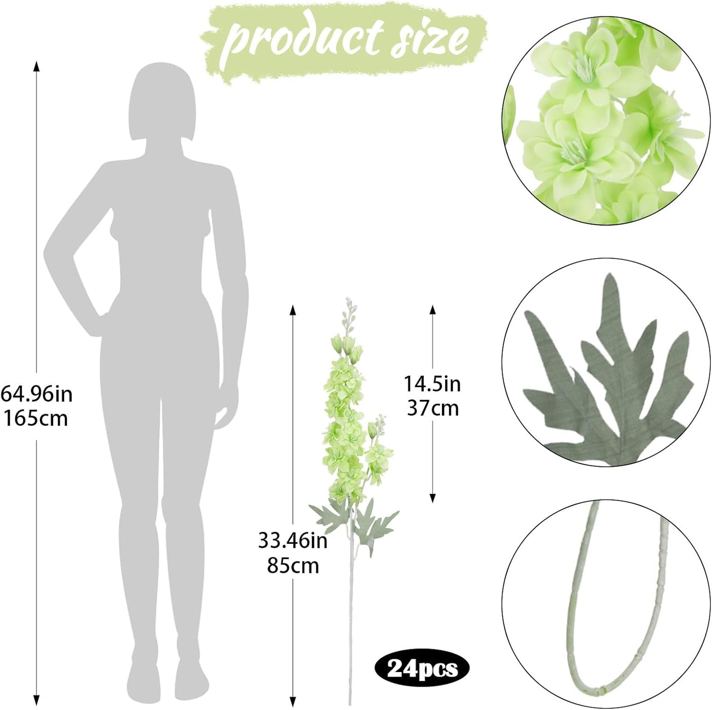 24Pcs White Delphinium Artificial Flowers Bulk 33.5" Long Stem Silk Delphinium for Tall Vase Look Real Wedding Event Larkspur Flowers for Table Centerpieces Home Garden Outdoor Decor