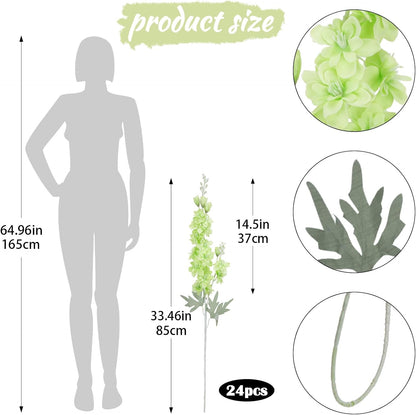 24Pcs White Delphinium Artificial Flowers Bulk 33.5" Long Stem Silk Delphinium for Tall Vase Look Real Wedding Event Larkspur Flowers for Table Centerpieces Home Garden Outdoor Decor