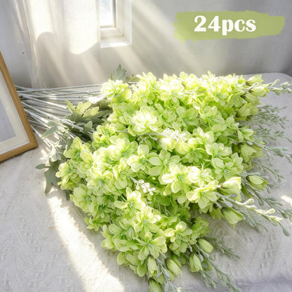 24Pcs White Delphinium Artificial Flowers Bulk 33.5" Long Stem Silk Delphinium for Tall Vase Look Real Wedding Event Larkspur Flowers for Table Centerpieces Home Garden Outdoor Decor